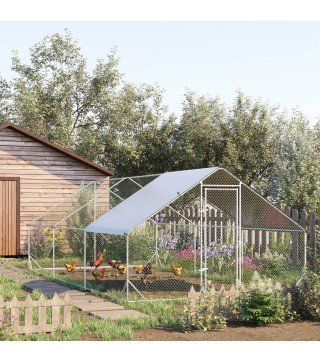 Gallinero para Exterior Jaula para Gallinas de Acero Galvanizado con Cubierta de PE y Cerradura 3x6x2 m Plata