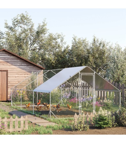 Gallinero para Exterior Jaula para Gallinas de Acero Galvanizado con Cubierta de PE y Cerradura 3x6x2 m Plata