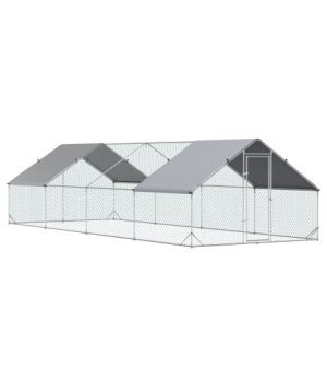 Gallinero para Exterior Jaula para Gallinas de Acero Galvanizado con Cubierta de PE y Cerradura 3x8x2 m Plata