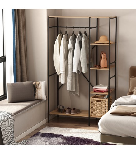 Perchero de Ropa Perchero de Madera con 4 Estantes de Almacenaje y Barra para Colgar Carga 30 kg para Dormitorio Salón E