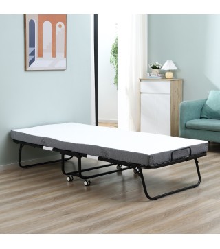 Cama Plegable 200x90 cm con 4 Ruedas, Cama de Camping Portátil, con Colchón Individual de 10 cm, Marco de Acero, Carga 150 kg, p