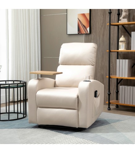 Sillón de Masaje con 4 Modos Vibración Reclinación 145° Mando a Distancia 77x93x105 cm Beige