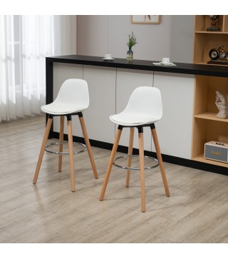 Conjunto de 2 Taburetes de Bar Tapizado en PU Taburetes Altos de Cocina con Asiento 69 cm 43x43x91 cm Blanco