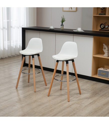 Conjunto de 2 Taburetes de Bar Tapizado en PU Taburetes Altos de Cocina con Asiento 69 cm 43x43x91 cm Blanco