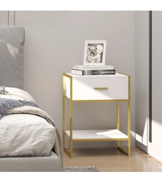 Mesita de Noche Mesa Auxiliar con Cajón y Estante de Almacenamiento para Dormitorio Salón Cama Oficina Estilo Moderno 45x40x60 c