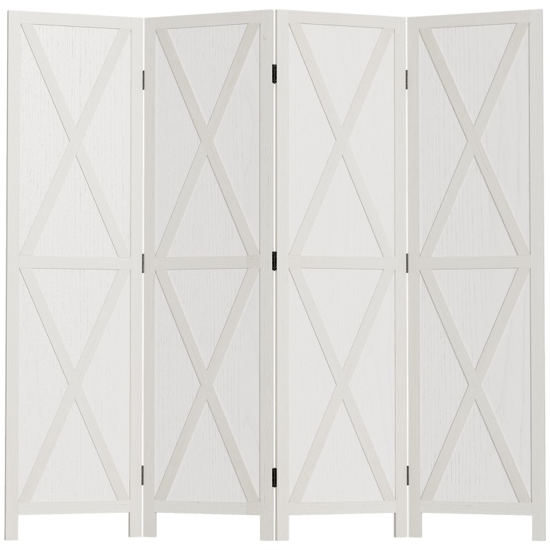Biombo de 4 Paneles Separador de Ambientes Plegable 182x170 cm Divisor de Espacios Elegante Blanco
