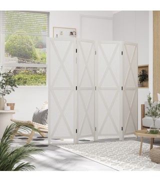 Biombo de 4 Paneles Separador de Ambientes Plegable 182x170 cm Divisor de Espacios Elegante Blanco