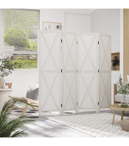 Biombo de 4 Paneles Separador de Ambientes Plegable 182x170 cm Divisor de Espacios Elegante Blanco