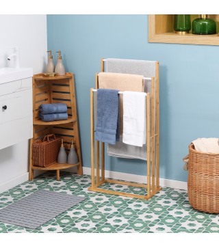 Toallero de Pie de Bambú con 3 Barras Toallero de 3 Niveles para Baño Lavadero 48x25,8x94 cm Natural