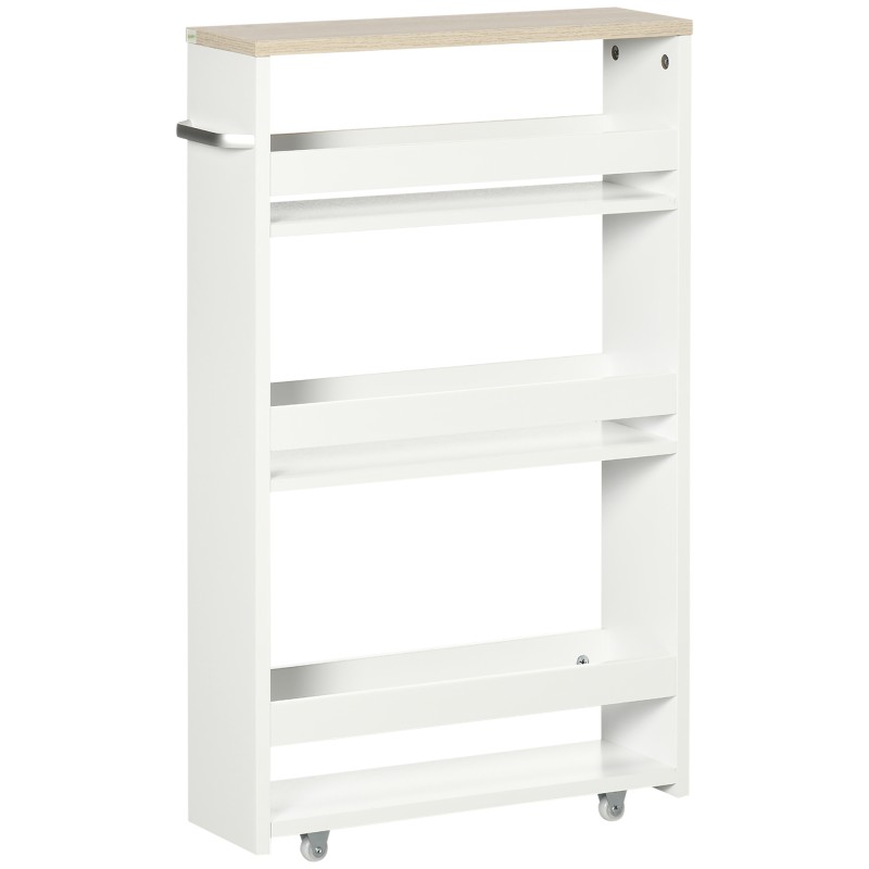 Armario Auxiliar de Baño Carrito con 3 Estantes y Ruedas para Espacios Estrechos 50x13x67,5 cm Blanco