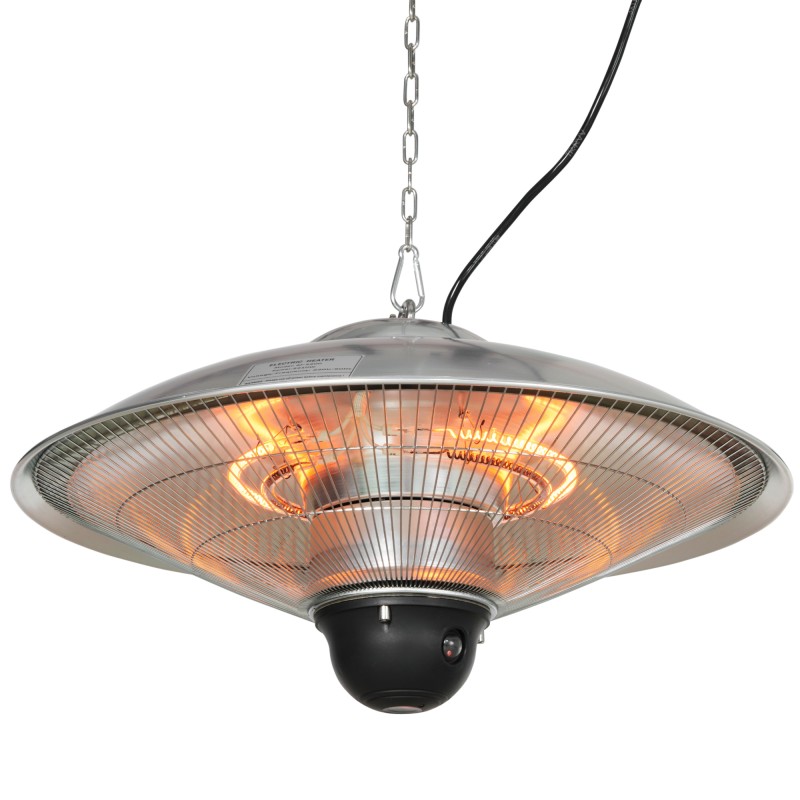 Calefactor Exterior de Techo 1010/2210W Estufa de Infrarrojos con Mando a Distancia Ø58,5x33 cm 12,6 m² Plata
