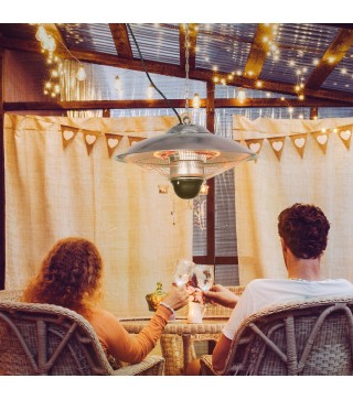 Calefactor Exterior de Techo 1010/2210W Estufa de Infrarrojos con Mando a Distancia Ø58,5x33 cm 12,6 m² Plata