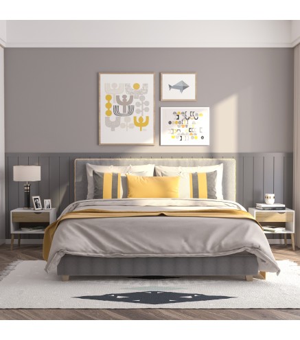 Set de 2 Mesitas de Noche Mesa Auxiliar Mesillas de Noche con Cajón y Estante de Almacenamiento para Dormitorio Salón Cama Ofici
