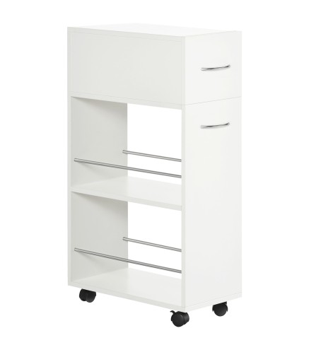 Carrito de Cocina Verdulero con 1 Cajón y 2 Estantes Abiertos Carro Auxiliar con Ruedas 25x50x85 cm Blanco