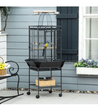 Jaula para Pájaros Jaula para Loros con Ruedas Perchas Comederos Estante Puente Arqueado y Bandejas Extraíbles Pajarera para Cac