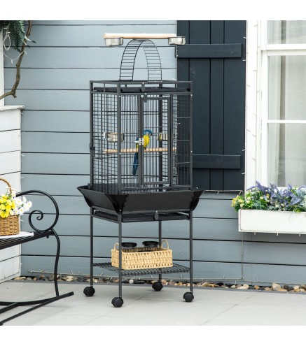 Jaula para Pájaros Jaula para Loros con Ruedas Perchas Comederos Estante Puente Arqueado y Bandejas Extraíbles Pajarera para Cac