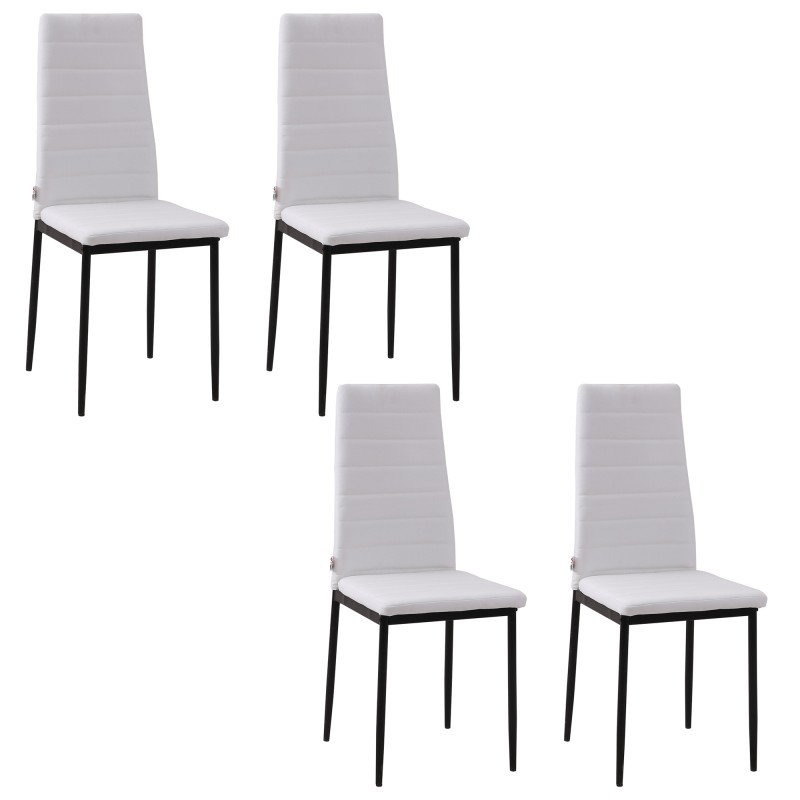 Pack de 4 Sillas de Cocina Modernas Tapizadas en Lino y Patas de Metal para Salón Carga 120 kg 41x50x97 cm Blanco