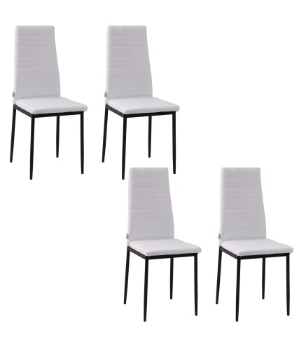 Pack de 4 Sillas de Cocina Modernas Tapizadas en Lino y Patas de Metal para Salón Carga 120 kg 41x50x97 cm Blanco