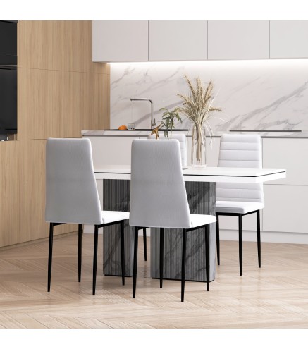 Pack de 4 Sillas de Cocina Modernas Tapizadas en Lino y Patas de Metal para Salón Carga 120 kg 41x50x97 cm Blanco