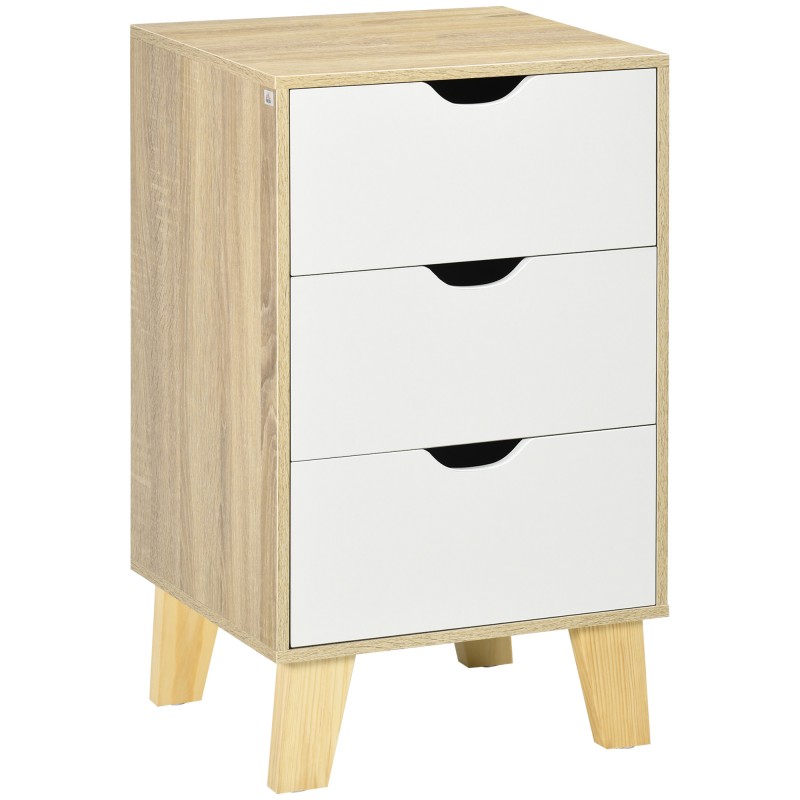 Cajonera con 3 Cajones y Base Elevada para Dormitorio Salón Pasillo de Estilo Moderno 40x35x68,5 cm Natural