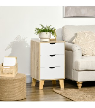 Cajonera con 3 Cajones y Base Elevada para Dormitorio Salón Pasillo de Estilo Moderno 40x35x68,5 cm Natural