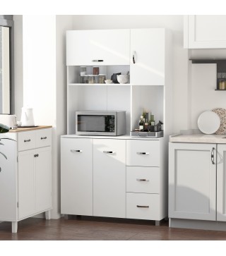 Armario de Cocina Moderno Mueble Auxiliar con 3 Cajones 4 Puertas y Estantes Ajustables 100x39,5x183,5 cm Blanco