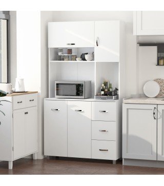 Armario de Cocina Moderno Mueble Auxiliar con 3 Cajones 4 Puertas y Estantes Ajustables 100x39,5x183,5 cm Blanco