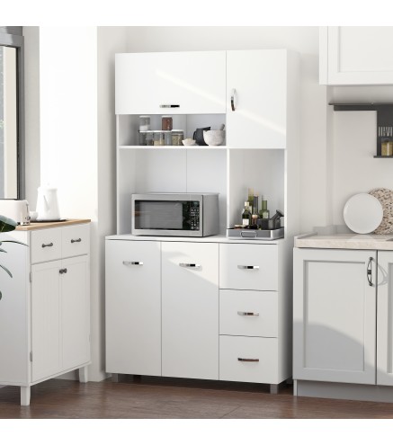 Armario de Cocina Moderno Mueble Auxiliar con 3 Cajones 4 Puertas y Estantes Ajustables 100x39,5x183,5 cm Blanco