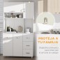 Armario de Cocina Moderno Mueble Auxiliar con 3 Cajones 4 Puertas y Estantes Ajustables 100x39,5x183,5 cm Blanco