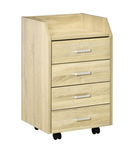 Cajonera de Escritorio con Ruedas, Cajonera de Oficina con 4 Cajones, Archivador Móvil para Estudio, Salón, para Debajo del Escr