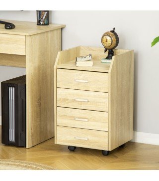 Cajonera de Escritorio con Ruedas, Cajonera de Oficina con 4 Cajones, Archivador Móvil para Estudio, Salón, para Debajo del Escr