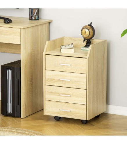 Cajonera de Escritorio con Ruedas, Cajonera de Oficina con 4 Cajones, Archivador Móvil para Estudio, Salón, para Debajo del Escr