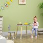 Juego de Mesa y 2 Sillas de Madera para Niños Mesa Redonda Ø59x50 cm y Sillas Ø28x51 cm Muebles Infantiles Gris