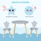 Juego de Mesa y 2 Sillas de Madera para Niños Mesa Redonda Ø59x50 cm y Sillas Ø28x51 cm Muebles Infantiles Gris