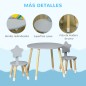 Juego de Mesa y 2 Sillas de Madera para Niños Mesa Redonda Ø59x50 cm y Sillas Ø28x51 cm Muebles Infantiles Gris
