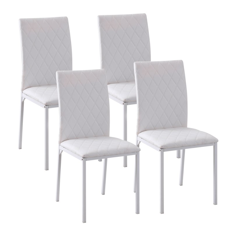 Pack de 4 Sillas de Comedor, Sillas de Cocinas Modernas, Respaldo Alto con Costuras Decorativas de Diamantes, Tapizadas en Cuero