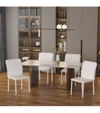 Pack de 4 Sillas de Comedor, Sillas de Cocinas Modernas, Respaldo Alto con Costuras Decorativas de Diamantes, Tapizadas