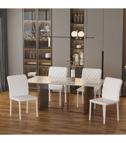 Pack de 4 Sillas de Comedor, Sillas de Cocinas Modernas, Respaldo Alto con Costuras Decorativas de Diamantes, Tapizadas en Cuero